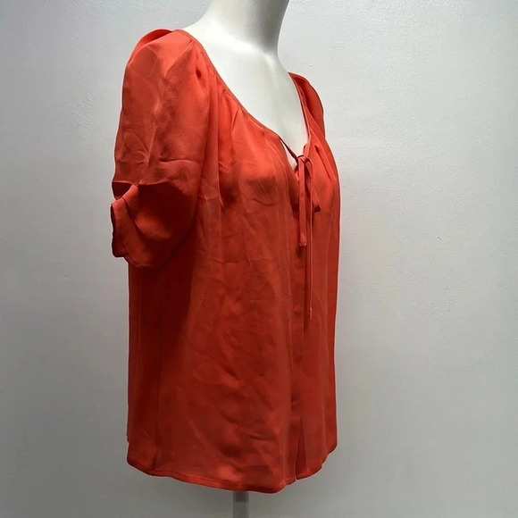 Joie Blouse Top Shirt Short Sleeve V-Neck Tie Bow Pure Silk Chiffon Size Medium - Picture 3 of 12